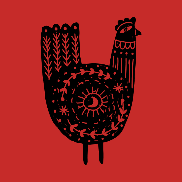 Folk Art Chicken in Black by Pixelchicken