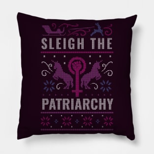 Sleigh the Patriarchy // Funny Feminist Ugly Christmas Sweater Style Pillow