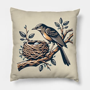 A bird with its nest Pillow