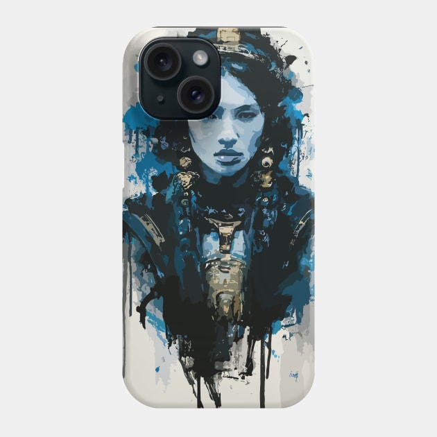 Native American Mayan Girl in Front View Ink Painting Style Phone Case by diegotorres
