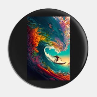 Abstract Surfer Coral Wave Pin