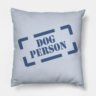 Dog Person Stamp blue on white Pillow