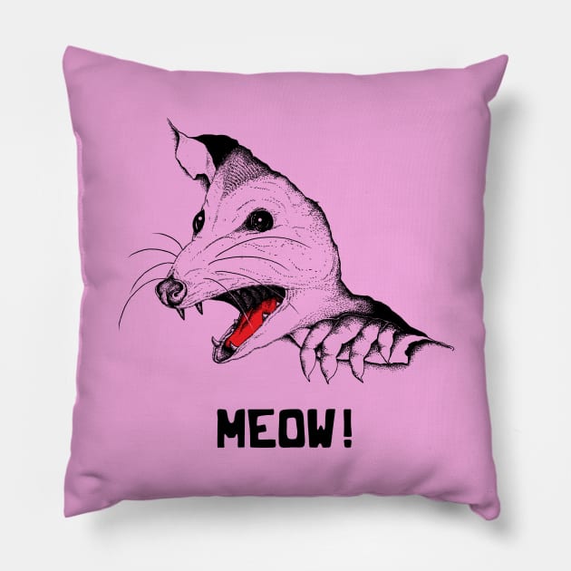 Opossum meow Pillow by popcornpunk