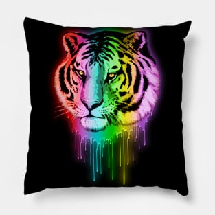 Tiger Neon Dripping Rainbow Colors Pillow