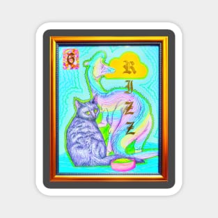 Rainbow Dinosaur Cat Coloring Book Collage Framed Art Rizz Y2K Design Magnet