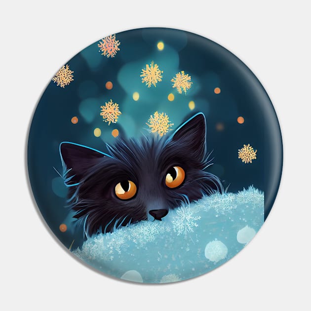 Christmas Black Cat on the Roof Pin by KOTOdesign