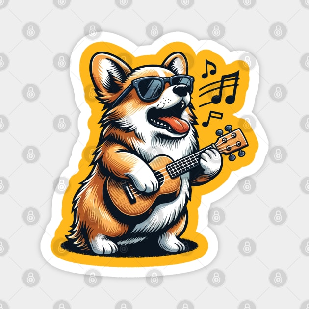 Dog Playing Guitar Singing Welsh Corgi Funny Corgi Grandma Magnet by BraaiNinja