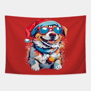 Christmas dog waring Christmas hat Tapestry