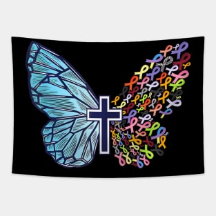 All Cancer Matters Awareness Butterfly Cross All Ribbons Tapestry