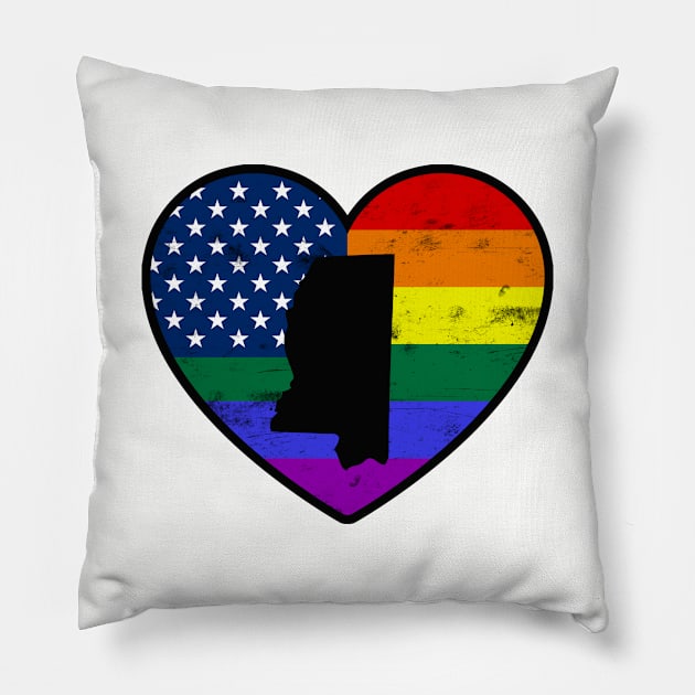 Mississippi United States Gay Pride Flag Heart Pillow by TextTees