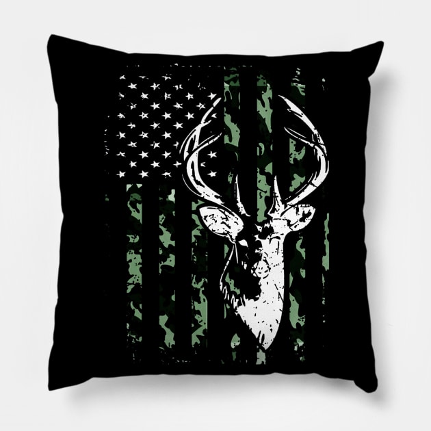 Camouflage American Flag Deer Hunting Pillow by Kiwistore