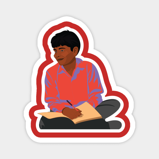 A man sitting in room reading a book with desi style design. Magnet by AlviStudio