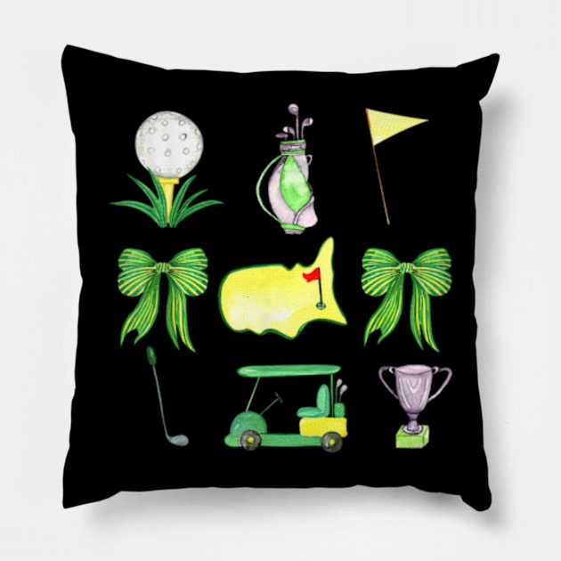 Coquette Bow Masters Golf Tournament Graphic Golfing Golfer Pillow by artbyGreen