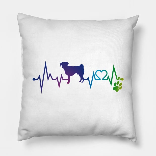 Puggle Colorful Heartbeat, Heart & Dog Paw Pillow by kimoufaster