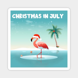 Xmas in July, Funny Flamingo Santa Tropical Christmas Magnet