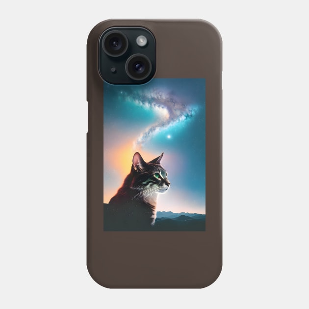 Galaxy Cat Double Exposure - Modern Digital Art Phone Case by Ai-michiart