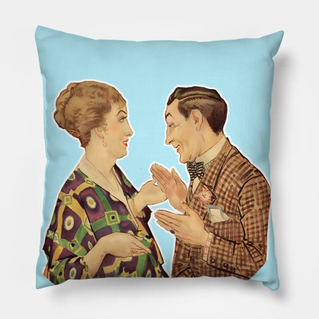 Flirting between vintage art nouveau valentine couple Pillow by Marccelus