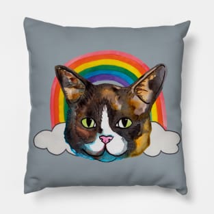 Cute cat in rainbow with clouds Pillow