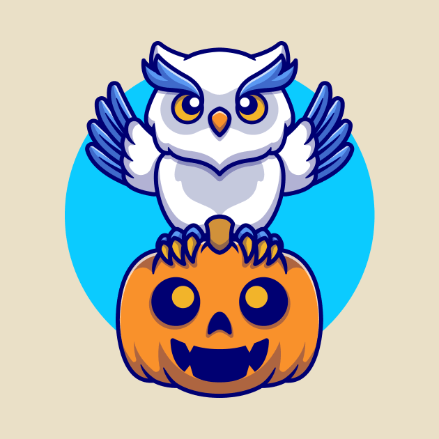 Cute Owl With Pumpkin Halloween Cartoon by Catalyst Labs