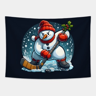 Holiday snowman ice hockey Tapestry