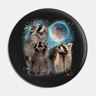 3 Racoon Moon Howling Raccoon Head Funny For Men, Women, Kid T-Shirt Pin