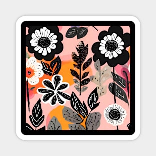 Abstract Boho Black flowers Magnet