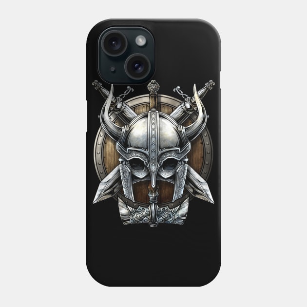 Viking Norse Mythology Viking Helmet Sword And Shield Phone Case by GigibeanCreations