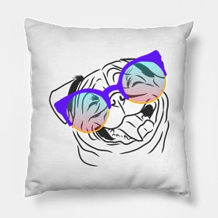 happy pug dog in rainbow glasses Pillow