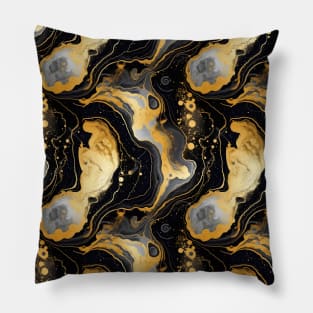 Black and Gold Liquid Marble Texture Pillow