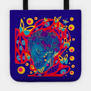 the blue skull in crystal deadly floral art ecopop mandala in underworld craft Tote