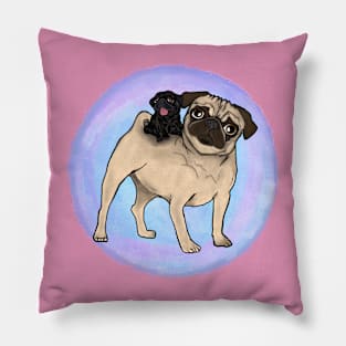 Puggyback Pals (reversed colors) Pillow