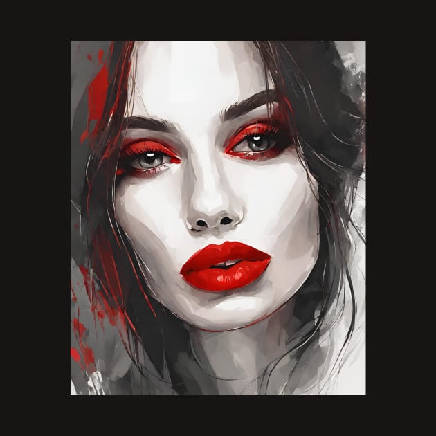 Vampire woman with red lips art ai by Jolyful Drawing