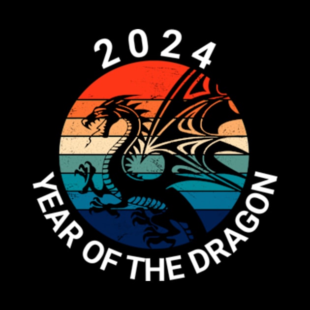 2024 Year of the Dragon, Retro Sunset Dragon, Year of the Dragon 2024, Happy New Year 2024 by sarcasmandadulting