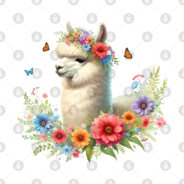 An alpaca decorated with beautiful colorful flowers. by CreativeSparkzz