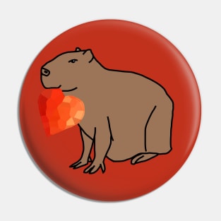 Cute Valentines Day Capybara with Red Heart Pin