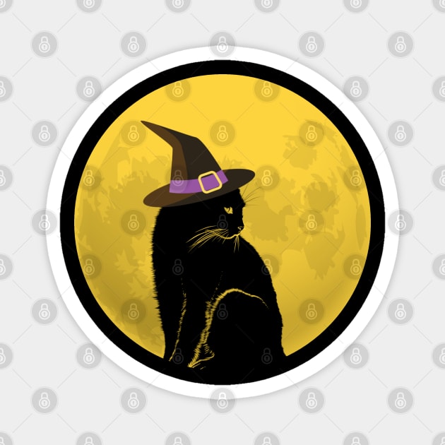 Black Witch Cat and Full Moon Magnet by dentikanys