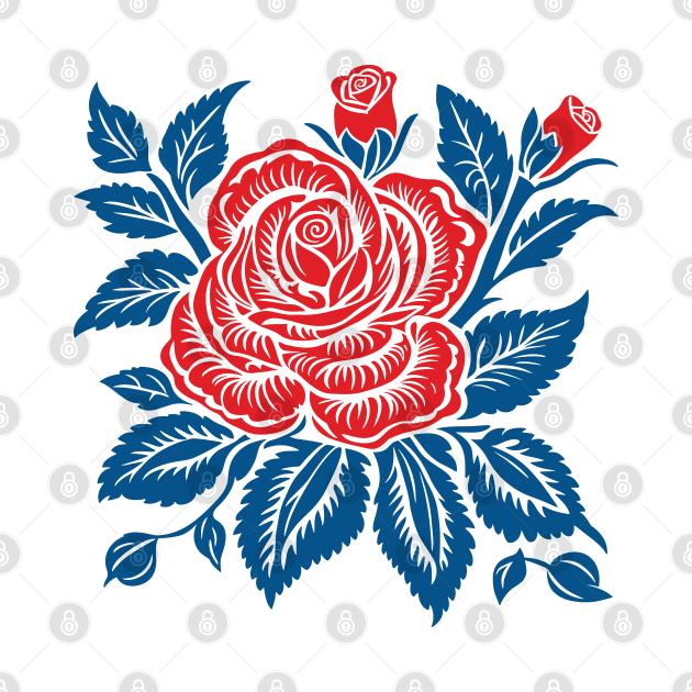 Scandinavian folk art roses red and blue by craftydesigns