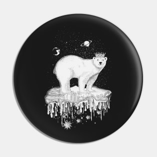 Polar bear with crown on ice floe Pin