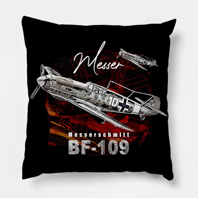 Messerschmitt BF-109 Luftwaffe Warplane Pillow by aeroloversclothing