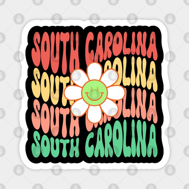 South Carolina Groovy Daisy Wanderlust Travel State Magnet by Lavender Celeste