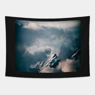 Majestic Snow-Covered Alpine Peaks on Cold Blue Winter Day Tapestry