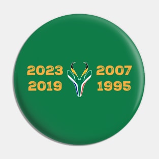 South Africa Four Time World Rugby Champs Vintage T-Shirt | Springbok Head & Flag 2023 2019 2007 1995 | Nou Gaan Ons Braai | Lekker Pin