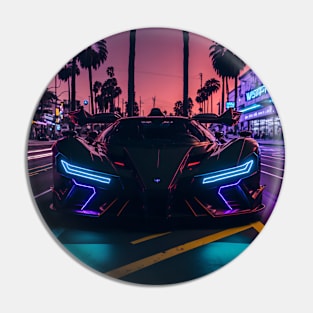 Dark Neon Sports Car in Beach Neon City Pin