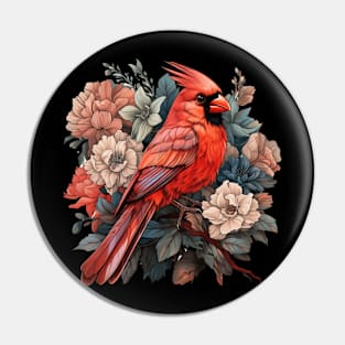 Red Cardinal colorful Flower Illustration Pin