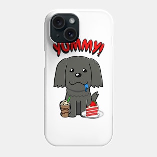 Cute black dog is having coffee and cake Phone Case