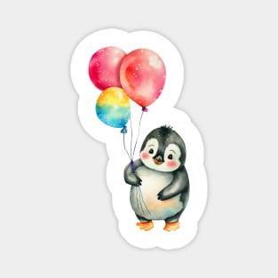 baby penguin holds balloon Magnet