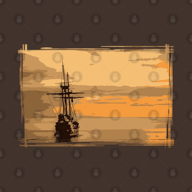 Vintage sailing ship at sunset by totalcare