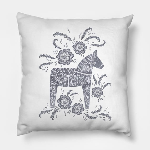 Swedish Dala Horse (Gray) Pillow by NicSquirrell