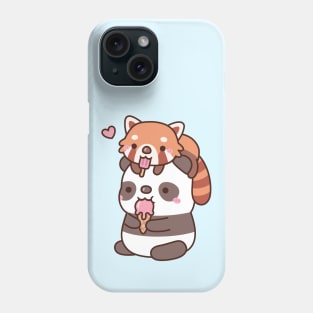 Cute Red Panda And Panda Eating Ice Cream For Summer Phone Case