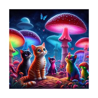 Psychodelic cats with mashrooms colorful T-Shirt